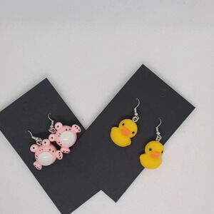 2 pair handmade frog and duck earrings
